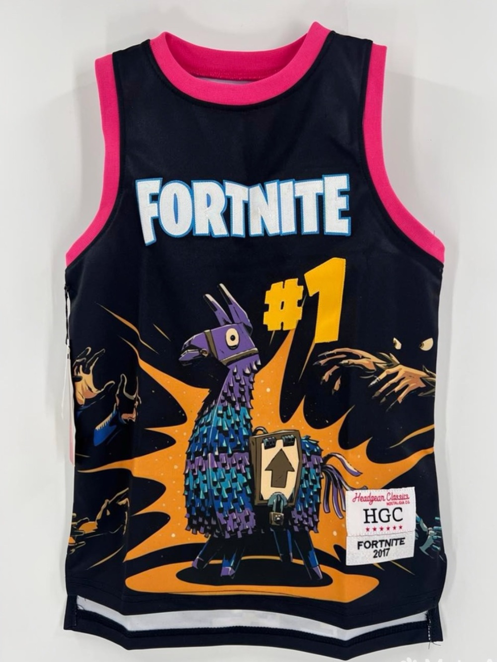 Headgear Classics Youth Fortnite Loot Llama Basketball Jersey Size S Black Pink